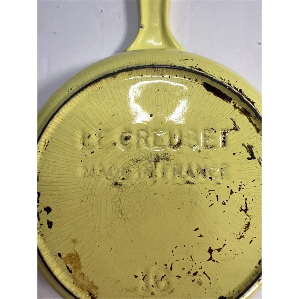 Vintage Le Creuset 16 Yellow Enamel Cast Iron Frying Pan 6.5 